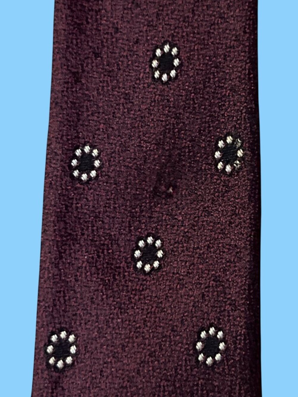 Vintage Haband Paterson 100% Silk Burgundy Geometric Skinny Necktie 2" Used